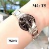 HALEI Fashion Ladies Watch Luxury Top Business Stainless Steel Waterproof Clock- Silver body black dial