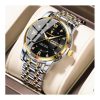 POEDAGAR Luxury Watch Sport Luminous Date Man Clock- black with golden chain