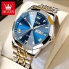 OLEVS 9931 Stainless Steel Mens Luxury Watch - Blue dial golden chain