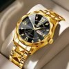 Binbond Cutting men's watch night light dual calendar watch men's quartz watch diamond ceiling glass- Golden & Black