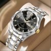 Binbond Cutting men's watch night light dual calendar watch men's quartz watch diamond ceiling glass- Silver & Black